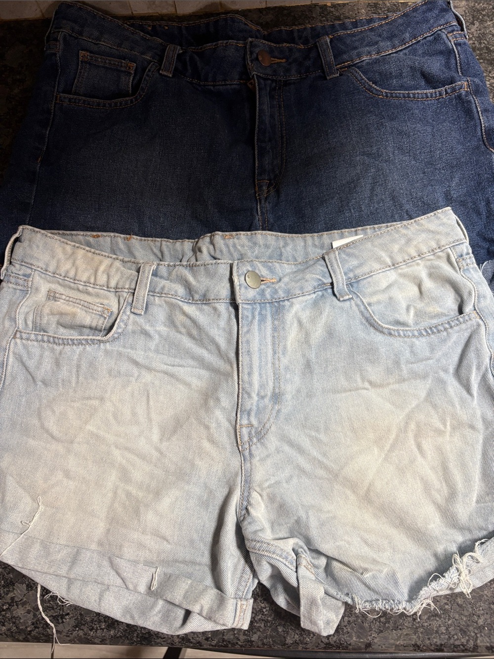 H&M Bundle of 2 Distressed Denim Shorts  High Waist Light  Blue & Dark Blue - Picture 6 of 6